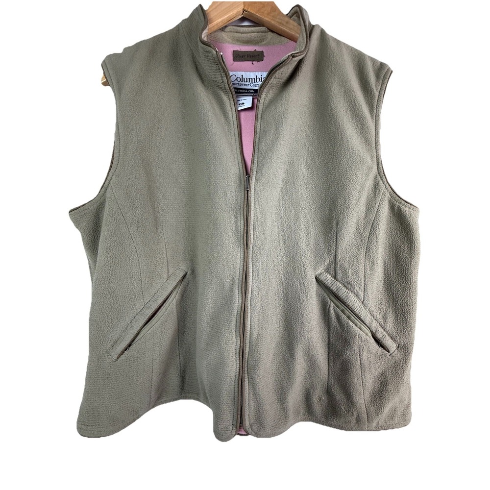 Columbia Women's Fleece Vest Size XL River Resort Khaki And Pink